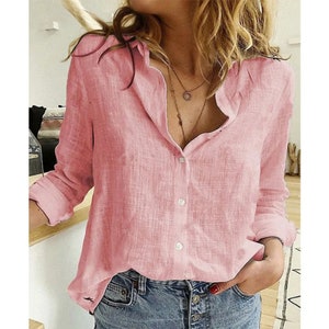 Chic Cotton Linen: Solid Button Blouses, Spring-Summer Long Sleeve Tops, Loose Tunic Blusas, Women's Elegant Casual Shirts