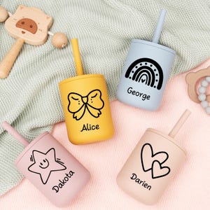 Silicone Engraved Sippy Cup, Cup Personalized, Custom Silicone Cup with Straw, Toddler Training Cup, Silicone Sippy Cup, Baby Tumbler Gifts