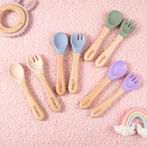 Personalized  Silicone Spork Set,Silicone Baby Weaning Set,Silicone Baby Spoon and Fork Set, ,Baby Cutlery Set,Silicone Utensils