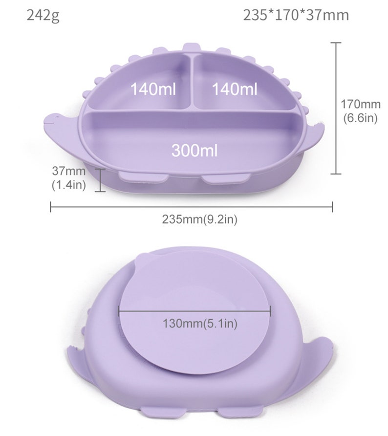 Personalisiertes Baby-Entwöhnungsset aus Silikon, graviertes Silikon-Lätzchen, Cartoon-Entwöhnungsset für Kleinkinder, individuelle Dinosaurier-Silikonplatte. Bild 9