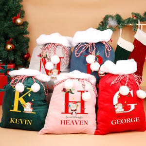 Custom Christmas Party Gift Bag, Christmas Bag with Name, Santa Sack,Velvet Santa Sack, Christmas Gift ,Christmas Eve Bag,Holiday Gift Sack