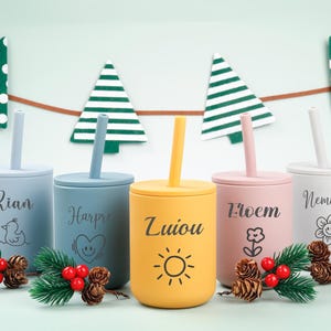 Silicone Cup Personalized, Custom Silicone Cup with Straw, Engraved Sippy Cup, Toddler Training Cup, Silicone Sippy Cup, Baby Tumbler Gifts.