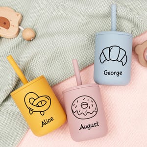 Silicone Bread Engraved Sippy Cup, Cup Personalized, Silicone Cup with Straw, Toddler Training Cup, Silicone Sippy Cup, Baby Tumbler