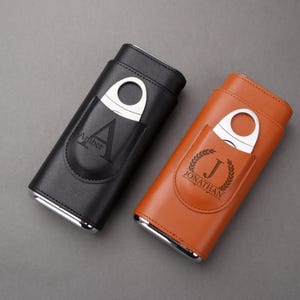 Custom Leather Cigar Case, igar Holder, Cigar Travel Case, Leather Cigar Holder, Leather Cigar Holder with Cutter,Father&#39;s Day Gift