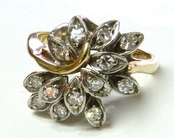 Art Deco 14k Gold 13 Diamonds Cluster Floral Engagement Ring