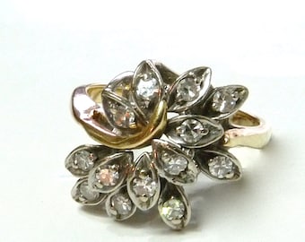 Vintage 14K Solid Gold Diamond Cluster Engagement Ring, Mid Century  Sz 5.5