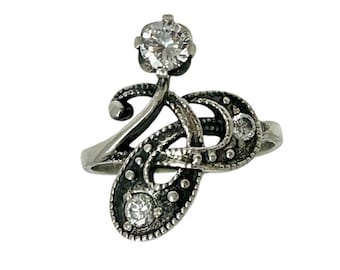 Diamond Moissanite Sterling Silver Ring Engagement Art Deco