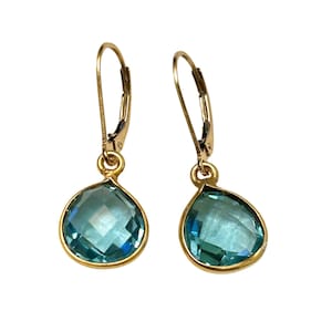 London Blue Earrings 14K Gold Filled, Swiss Blue Topaz Faceted Teardrop Earrings December Birthstone