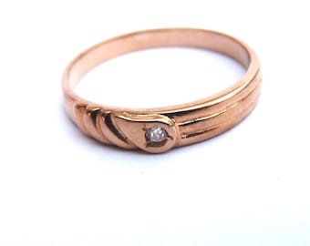Bague en or massif 14 carats avec diamants et fiançailles empilables gravées, mariage | Taille 8,5