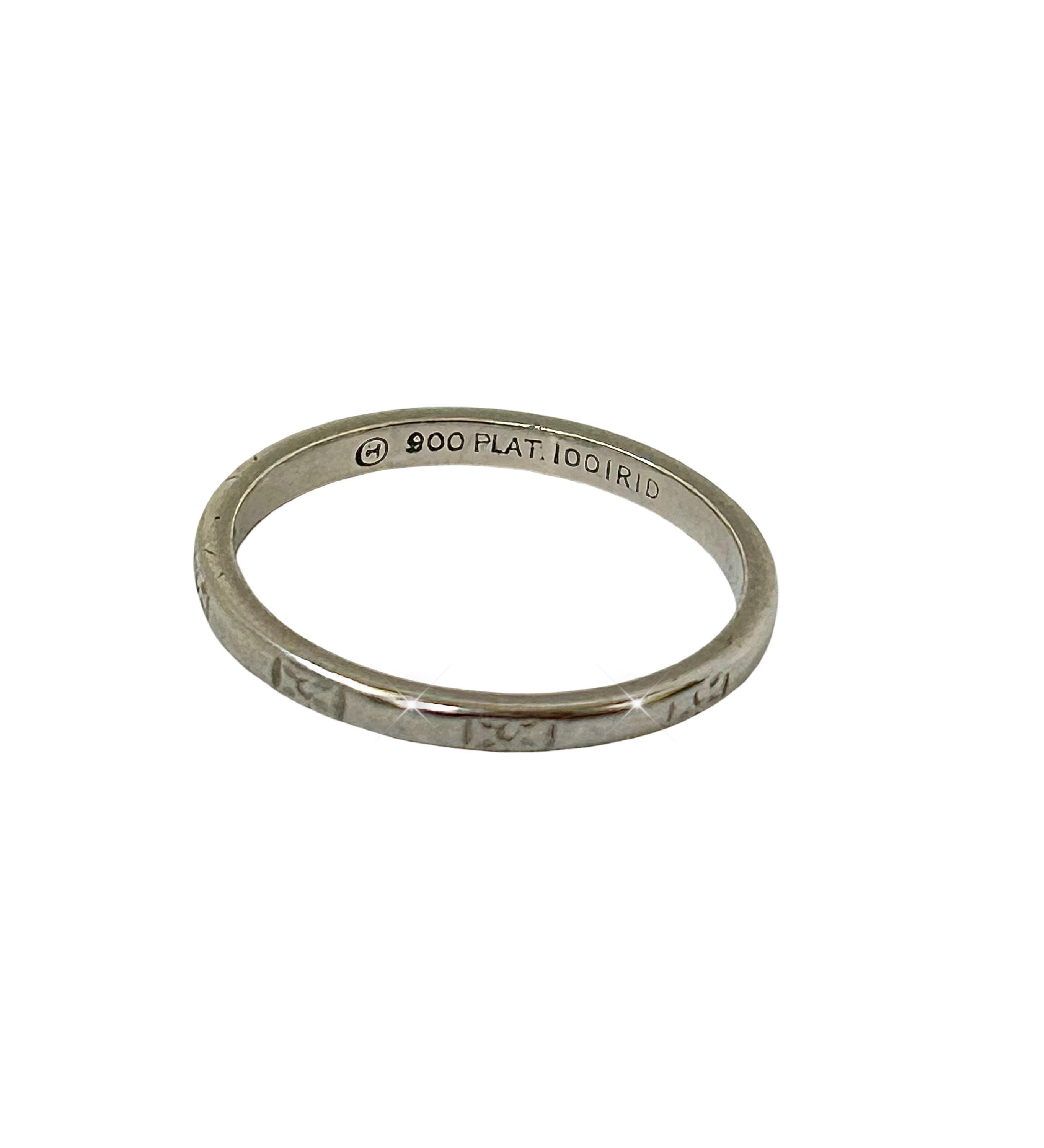 Antique Platinum Band Art Deco Engraved Floral Blossom Wedding Band Ring Size 6 3/4