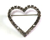Vintage 60s Heart brooch pin Czech Crystal Silver Heart jewelry Valentines gift