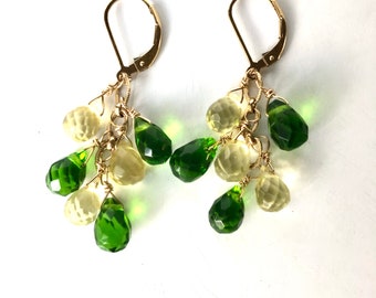 14K Gold Filled Teardrop Gemstone Earrings Emerald Peridot Lemon Quartz Earrings
