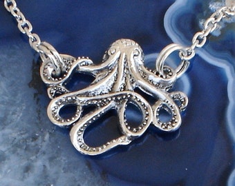 Antique Silver Octopus Pendant Necklace