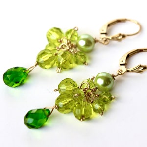 Emerald & Peridot Earrings 14K Gold Filled Titanic Green Emerald crystal Drop Earrings