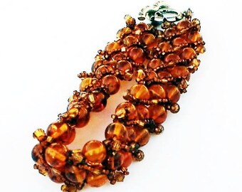 Amber Bracelet Hand Woven Swarovski Crystal 925 Sterling Silver Clasp