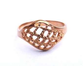 Vintage 14K Gold Ring Ornate Filigree, Rose Gold Ring Size 7