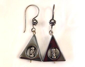 Hematite Triangle Earrings Sterling Silver, Drop Earrings