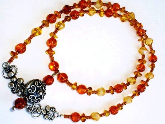 Multi Colored Baltic Amber Beads Necklace 48 inch Endless Baltic Amber Necklace Opera Length Amber necklace with silver beads Circa 1960/'s