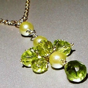 14K Gold Filled Necklace Emerald Teardrop Peridot and Mother of Pearls