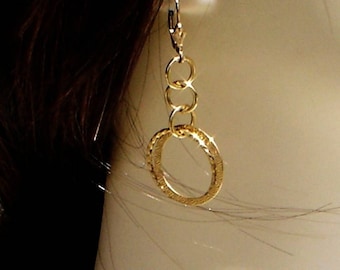 18K Gold Hoops Earrings Circle Textured Dangle Drop Earrings