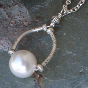 White Pearl Horseshoe Sterling Silver Pendant Chain Necklace Silver Karen Hill Tribe image 1