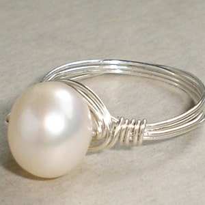 South Sea Pearl Ring Sterling Silver Hand Wrap Wire Work Wedding Gift