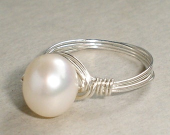 South Sea Pearl Ring Sterling Silver Hand Wrap Wire Work Wedding Gift