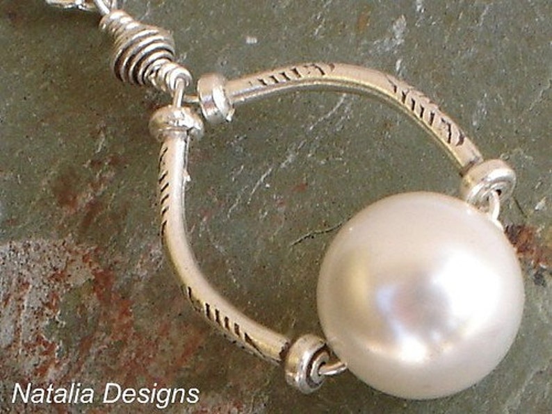 White Pearl Horseshoe Sterling Silver Pendant Chain Necklace Silver Karen Hill Tribe image 2
