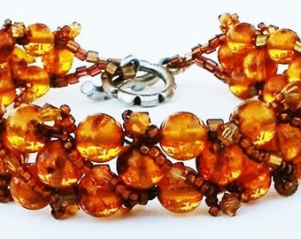 Amber Bracelet Hand Woven with Swarovski Crystal Golden Amber Women Bracelet