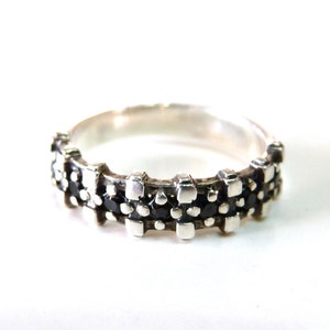Black Diamond Band Ring Sterling Silver Wedding Ring