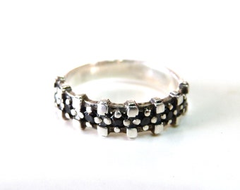 Black Diamond Band Ring Sterling Silver Art Deco Stacking Wedding Engagement Size 5.5