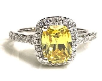 Canary Yellow Moissanite Ring Halo Sterling Silver