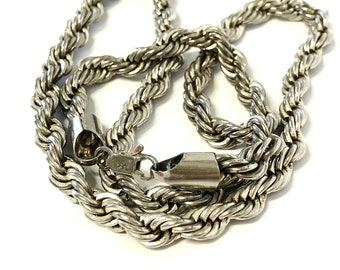 Solid 925 Rope Sterling Silver Chain, Bismarck Heavy Chain Diamond Cut Necklace 22"