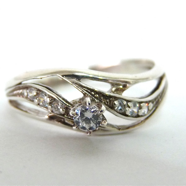 Antique Diamond Moissanite Sterling Silver Ring  Stacking Wedding Engagement Size 7.5