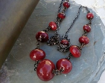 Carnelian Necklace Faceted Graduated Wire Wrap Chain