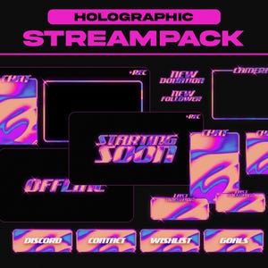 Holographic | Stream Pack, Stream Overlay, Webcam Overlay, Twitch Alert, Screen Overlay