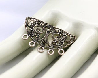 Marcasite and Sterling slide pendant with five drop loops for adding charms or gem stones