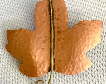 Vintage Hallmark brand Leaf pin, Copper with brass stem