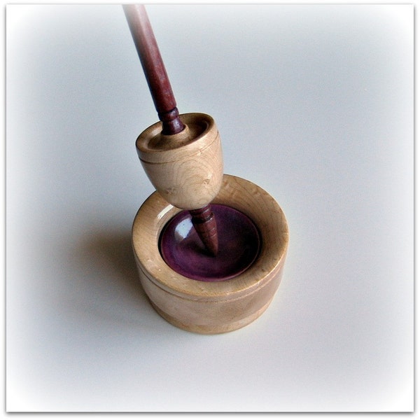 Birdseye Maple and Purpleheart Tibetan Lite Support Spindle with Matching Bowl