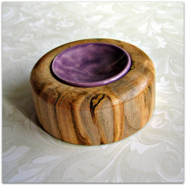 Ceramic and Spalted Maple Support Spinning Bowl