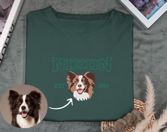 Custom Embroidered Pet From Your Photo Shirt Vintage Personalized Dog Shirt Pet Name Shirt Varsity Style College Tee