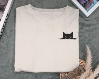 Cute Cat Embroidered T-Shirt Cute Cat Shirt Black Cat Shirt Gifts For Her Gift for Cat Lover