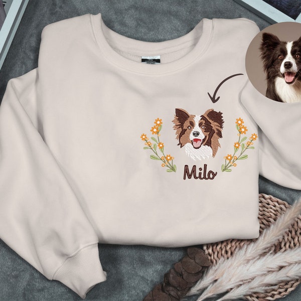 Custom Dog Portrait Embroidered Sweatshirt Custom Pet Sweater Embroidered Photo Sweatshirt Dog Embroidery Shirt Gifts