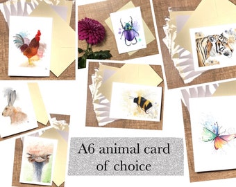 Set 5x Kaart met dieren afbeelding naar keuze print handgeschilderde Aquarel wenskaart