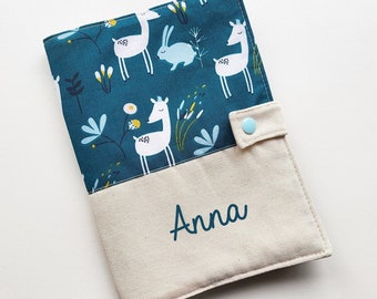 Customizable health book protector - deer - blue - birth gift