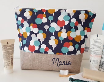 Toiletry pouch - zipper - dots - navy blue - dark red - white - coated - waterproof - beauty pouch - customizable - kids - mum - dad