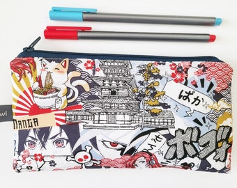 Trousse à crayons - manga - ramen - Japon - bleu - rouge - blanc - crayons