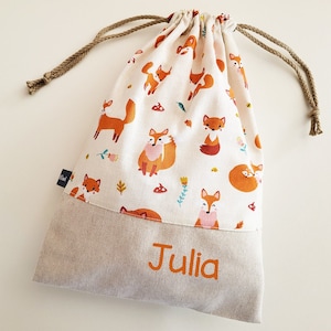 Sac à doudou personnalisable - Renards - Orange - Rouge - école - multicolore - maternelle - chaussons
