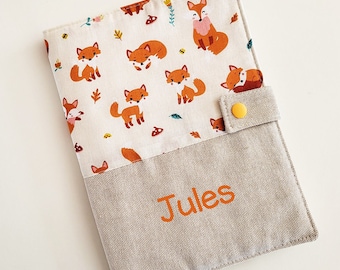 Customizable health book protector - foxes - orange - red - birth gift