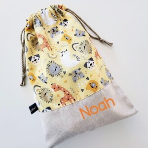 Sac à doudou personnalisable - animaux - jaune - école - multicolore - maternelle - chaussons